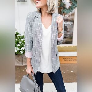 H&M Women's Grey Plaid Blazer